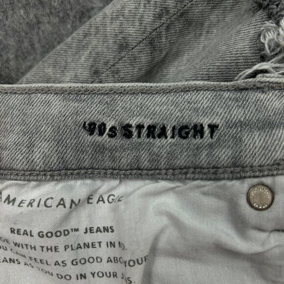 American Eagle '90s Straight Leg Jeans Women's Size 12 Gray Distressed Denim - Picture 5 of 12